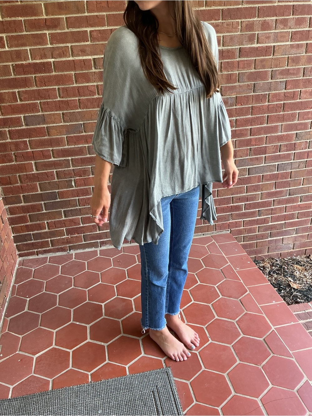 Paper Crane Sage Green Flowy Ruffle Tunic